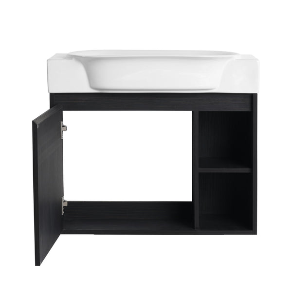English Elm 28'' Wall-Mounted Bathroom Vanity with Glossy White Ceramic Sink, Soft-Close Doors, Water-Resistant Plywood Finish (Easy Assembly, KD Packing) W999P310767