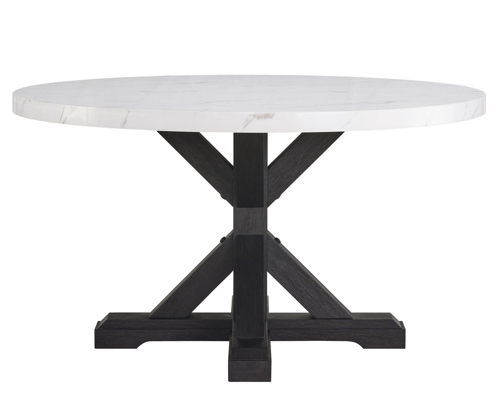 English Elm 1pc Round Faux Marble Dining Table 54" Glossy Top on Black Tapered Legs Modern Centerpiece White 57 L x 57 W x 11 H B011S00982