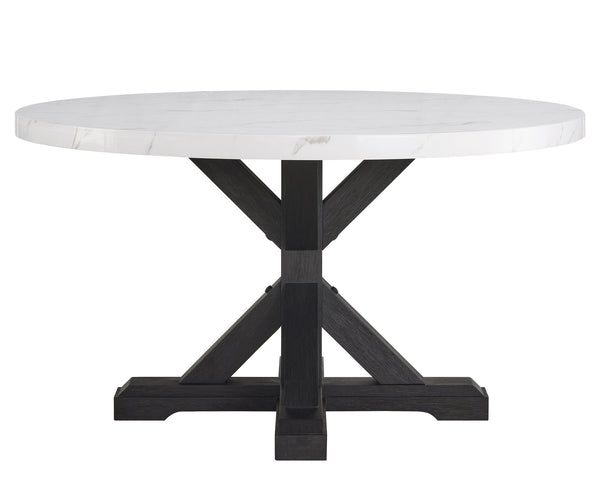 English Elm 1pc Round Faux Marble Dining Table 54" Glossy Top on Black Tapered Legs Modern Centerpiece White 57 L x 57 W x 11 H B011S00982