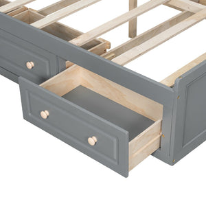 English Elm Wood Queen Platform Bed Solid Pine Frame Six Storage Drawers No Box Spring Needed Gray N709P241723E-1