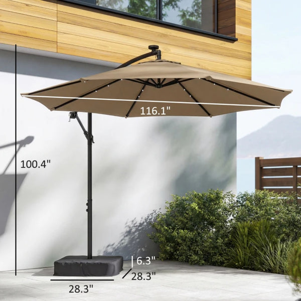 English Elm Garden Cantilever Patio Umbrella with Solar Led Lights and Upf30 Polyester Canopy Tan T3971P481990