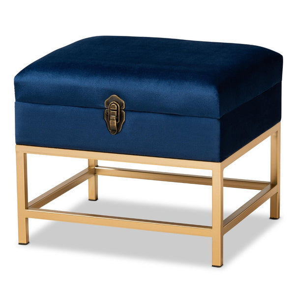 Baxton Studio Baxton Studio Aliana Navy Velvet Storage Ottoman with Gold Legs - Glam Chic for Stylish Spaces JY19B-051S-Navy Blue Velvet/Gold-Otto