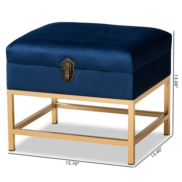 Baxton Studio Baxton Studio Aliana Navy Velvet Storage Ottoman with Gold Legs - Glam Chic for Stylish Spaces JY19B-051S-Navy Blue Velvet/Gold-Otto