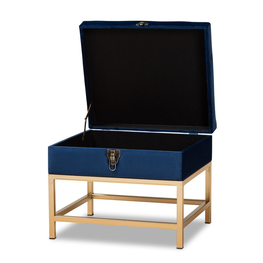 Baxton Studio Baxton Studio Aliana Navy Velvet Storage Ottoman with Gold Legs - Glam Chic for Stylish Spaces JY19B-051S-Navy Blue Velvet/Gold-Otto