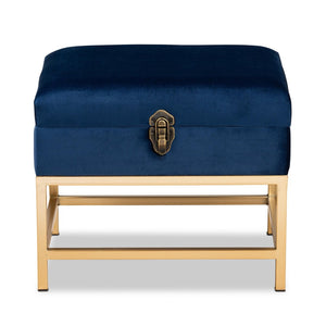 Baxton Studio Baxton Studio Aliana Navy Velvet Storage Ottoman with Gold Legs - Glam Chic for Stylish Spaces JY19B-051S-Navy Blue Velvet/Gold-Otto