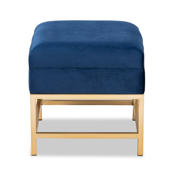 Baxton Studio Baxton Studio Aliana Navy Velvet Storage Ottoman with Gold Legs - Glam Chic for Stylish Spaces JY19B-051S-Navy Blue Velvet/Gold-Otto