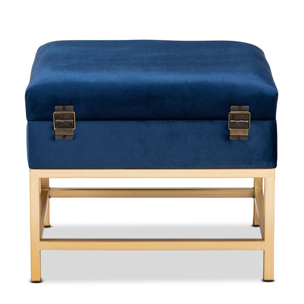 Baxton Studio Baxton Studio Aliana Navy Velvet Storage Ottoman with Gold Legs - Glam Chic for Stylish Spaces JY19B-051S-Navy Blue Velvet/Gold-Otto