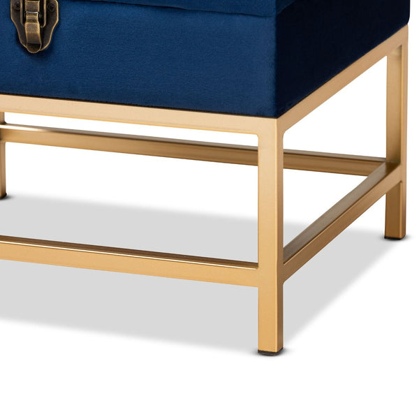 Baxton Studio Baxton Studio Aliana Navy Velvet Storage Ottoman with Gold Legs - Glam Chic for Stylish Spaces JY19B-051S-Navy Blue Velvet/Gold-Otto