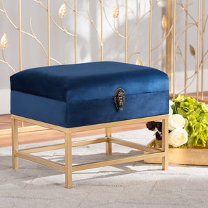 Baxton Studio Baxton Studio Aliana Navy Velvet Storage Ottoman with Gold Legs - Glam Chic for Stylish Spaces JY19B-051S-Navy Blue Velvet/Gold-Otto