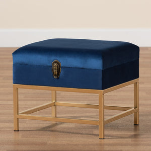 Baxton Studio Baxton Studio Aliana Navy Velvet Storage Ottoman with Gold Legs - Glam Chic for Stylish Spaces JY19B-051S-Navy Blue Velvet/Gold-Otto