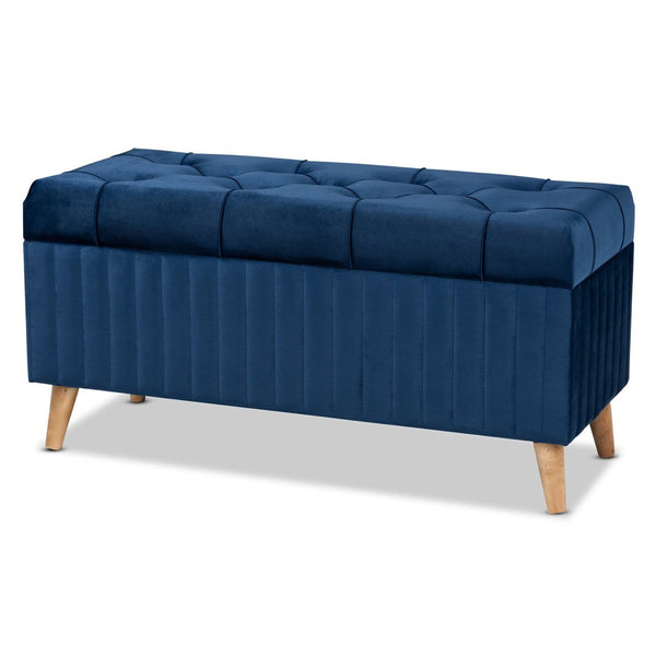 Baxton Studio Baxton Studio Navy Blue Velvet Storage Ottoman with Walnut Legs - Elegant, Versatile & Chic Design HY2A19B046S-Navy Blue Velvet-Otto