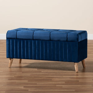 Baxton Studio Baxton Studio Navy Blue Velvet Storage Ottoman with Walnut Legs - Elegant, Versatile & Chic Design HY2A19B046S-Navy Blue Velvet-Otto