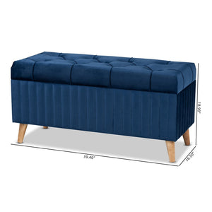 Baxton Studio Baxton Studio Navy Blue Velvet Storage Ottoman with Walnut Legs - Elegant, Versatile & Chic Design HY2A19B046S-Navy Blue Velvet-Otto