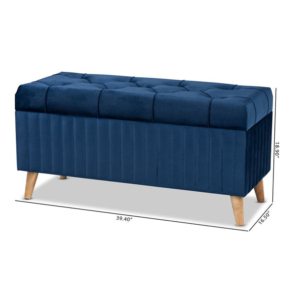 Baxton Studio Baxton Studio Navy Blue Velvet Storage Ottoman with Walnut Legs - Elegant, Versatile & Chic Design HY2A19B046S-Navy Blue Velvet-Otto