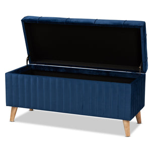 Baxton Studio Baxton Studio Navy Blue Velvet Storage Ottoman with Walnut Legs - Elegant, Versatile & Chic Design HY2A19B046S-Navy Blue Velvet-Otto