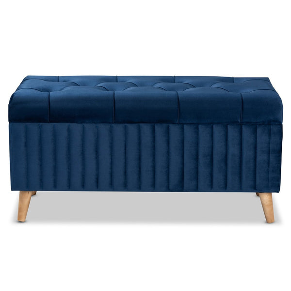 Baxton Studio Baxton Studio Navy Blue Velvet Storage Ottoman with Walnut Legs - Elegant, Versatile & Chic Design HY2A19B046S-Navy Blue Velvet-Otto