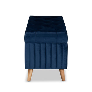 Baxton Studio Baxton Studio Navy Blue Velvet Storage Ottoman with Walnut Legs - Elegant, Versatile & Chic Design HY2A19B046S-Navy Blue Velvet-Otto