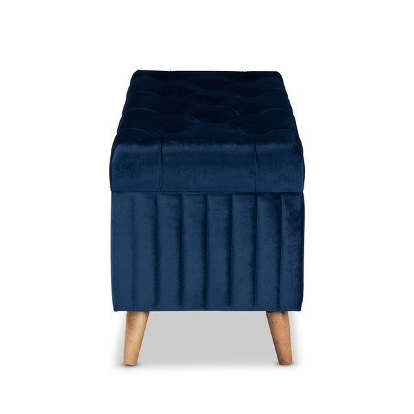 Baxton Studio Baxton Studio Navy Blue Velvet Storage Ottoman with Walnut Legs - Elegant, Versatile & Chic Design HY2A19B046S-Navy Blue Velvet-Otto