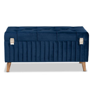 Baxton Studio Baxton Studio Navy Blue Velvet Storage Ottoman with Walnut Legs - Elegant, Versatile & Chic Design HY2A19B046S-Navy Blue Velvet-Otto