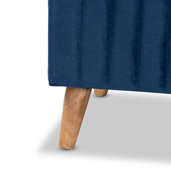 Baxton Studio Baxton Studio Navy Blue Velvet Storage Ottoman with Walnut Legs - Elegant, Versatile & Chic Design HY2A19B046S-Navy Blue Velvet-Otto