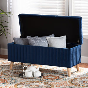 Baxton Studio Baxton Studio Navy Blue Velvet Storage Ottoman with Walnut Legs - Elegant, Versatile & Chic Design HY2A19B046S-Navy Blue Velvet-Otto