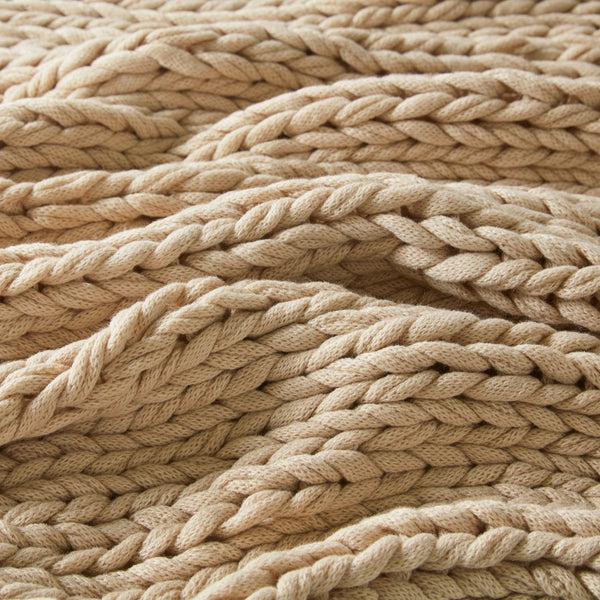 JLA Home Madison Park - Hand Made double-knit throw blanket — ultra-soft, OEKO-TEX certified, durable modern boho accent for home comfort Tan MP50-8116