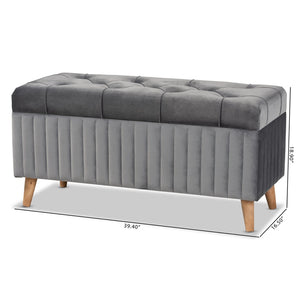 Baxton Studio Baxton Studio Hanley Modern Grey Velvet Storage Ottoman with Walnut Finish, Stylish & Functional Seat HY2A19B046S-Grey Velvet-Otto