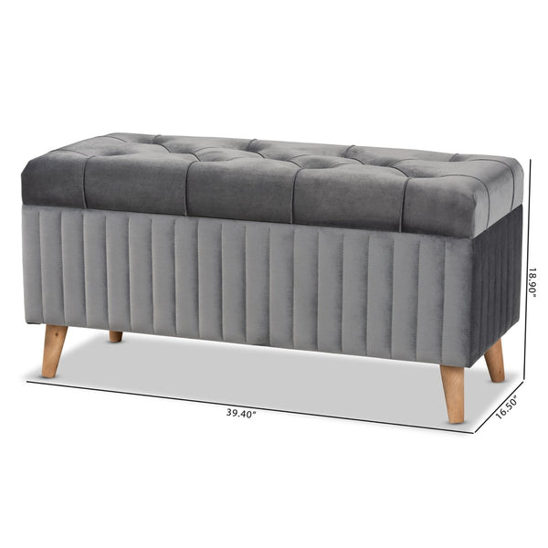 Baxton Studio Baxton Studio Hanley Modern Grey Velvet Storage Ottoman with Walnut Finish, Stylish & Functional Seat HY2A19B046S-Grey Velvet-Otto