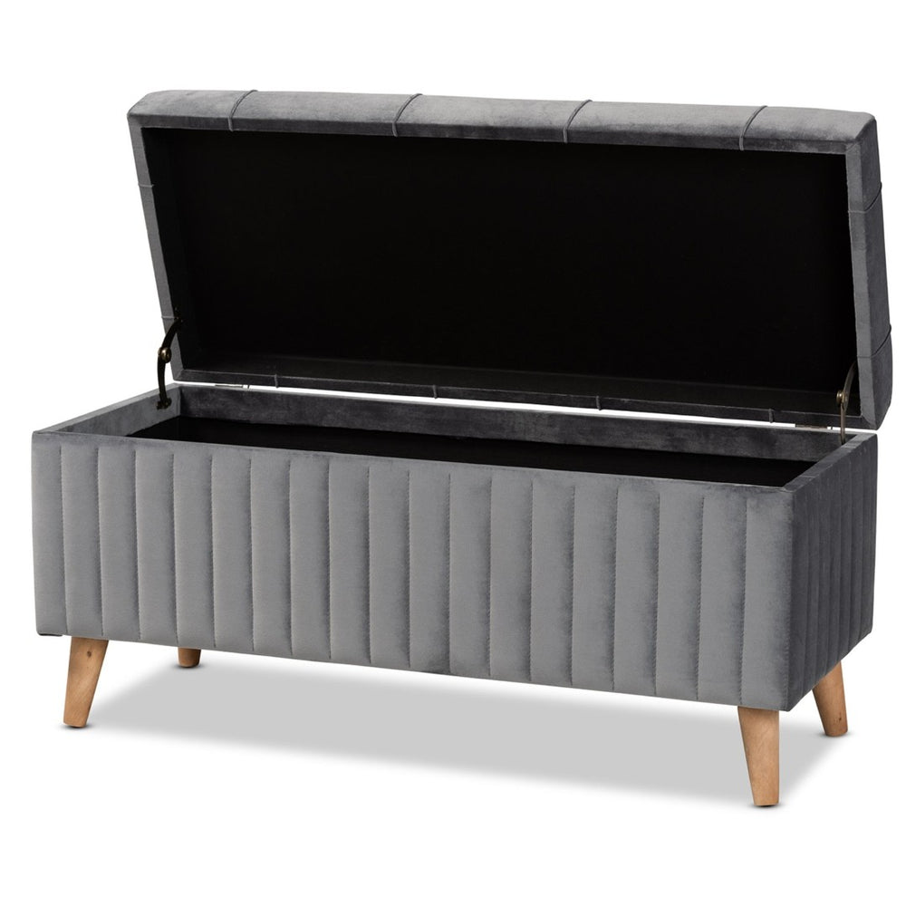 Baxton Studio Baxton Studio Hanley Modern Grey Velvet Storage Ottoman with Walnut Finish, Stylish & Functional Seat HY2A19B046S-Grey Velvet-Otto