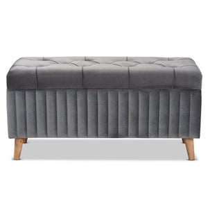 Baxton Studio Baxton Studio Hanley Modern Grey Velvet Storage Ottoman with Walnut Finish, Stylish & Functional Seat HY2A19B046S-Grey Velvet-Otto