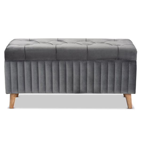 Baxton Studio Baxton Studio Hanley Modern Grey Velvet Storage Ottoman with Walnut Finish, Stylish & Functional Seat HY2A19B046S-Grey Velvet-Otto