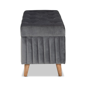 Baxton Studio Baxton Studio Hanley Modern Grey Velvet Storage Ottoman with Walnut Finish, Stylish & Functional Seat HY2A19B046S-Grey Velvet-Otto
