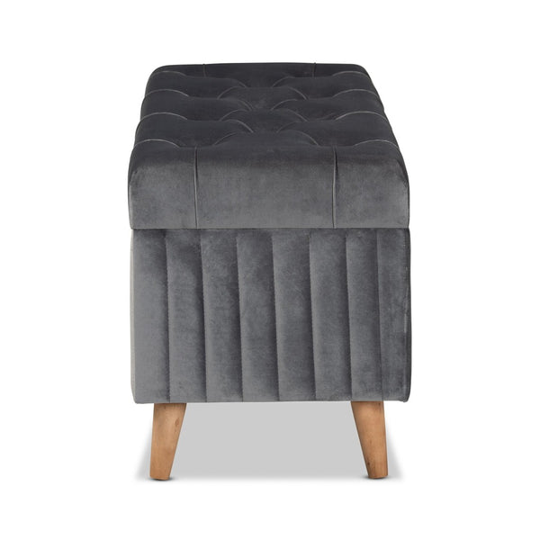 Baxton Studio Baxton Studio Hanley Modern Grey Velvet Storage Ottoman with Walnut Finish, Stylish & Functional Seat HY2A19B046S-Grey Velvet-Otto