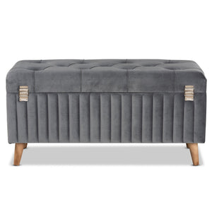 Baxton Studio Baxton Studio Hanley Modern Grey Velvet Storage Ottoman with Walnut Finish, Stylish & Functional Seat HY2A19B046S-Grey Velvet-Otto