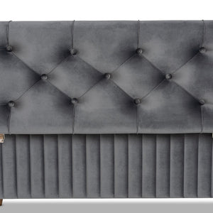 Baxton Studio Baxton Studio Hanley Modern Grey Velvet Storage Ottoman with Walnut Finish, Stylish & Functional Seat HY2A19B046S-Grey Velvet-Otto