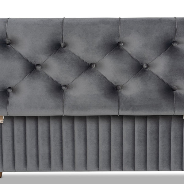 Baxton Studio Baxton Studio Hanley Modern Grey Velvet Storage Ottoman with Walnut Finish, Stylish & Functional Seat HY2A19B046S-Grey Velvet-Otto