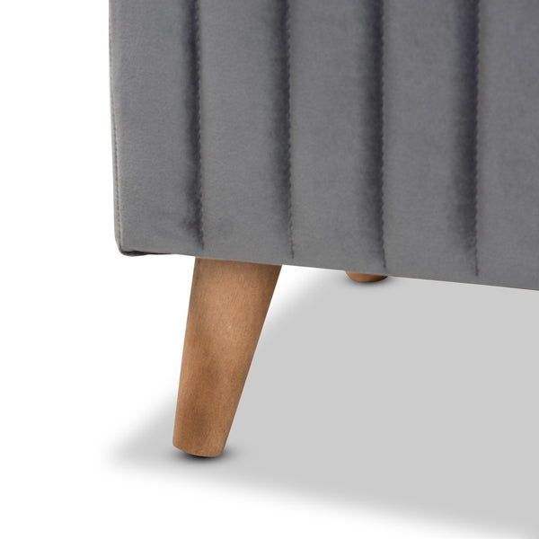 Baxton Studio Baxton Studio Hanley Modern Grey Velvet Storage Ottoman with Walnut Finish, Stylish & Functional Seat HY2A19B046S-Grey Velvet-Otto