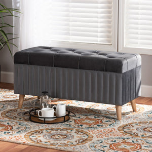 Baxton Studio Baxton Studio Hanley Modern Grey Velvet Storage Ottoman with Walnut Finish, Stylish & Functional Seat HY2A19B046S-Grey Velvet-Otto