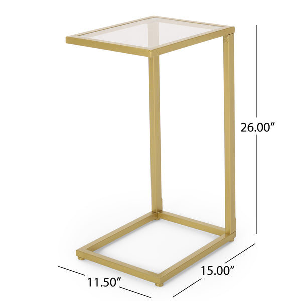 English Elm Christopher Knight Home® - END Gold C-Shape End Table with Tempered Glass Top, Iron Frame, Modern Glam Accent for Sofa and Bedroom 68989.00