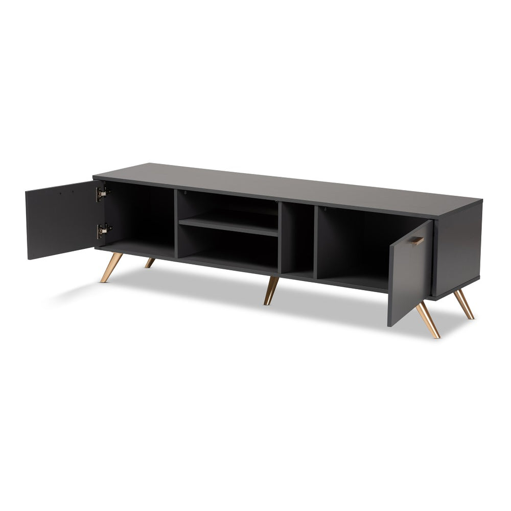 Baxton Studio Baxton Studio Modern Dark Grey & Gold Finished Wood TV Stand with Storage for a Stylish Living Room LV19TV1912-Dark Grey-TV