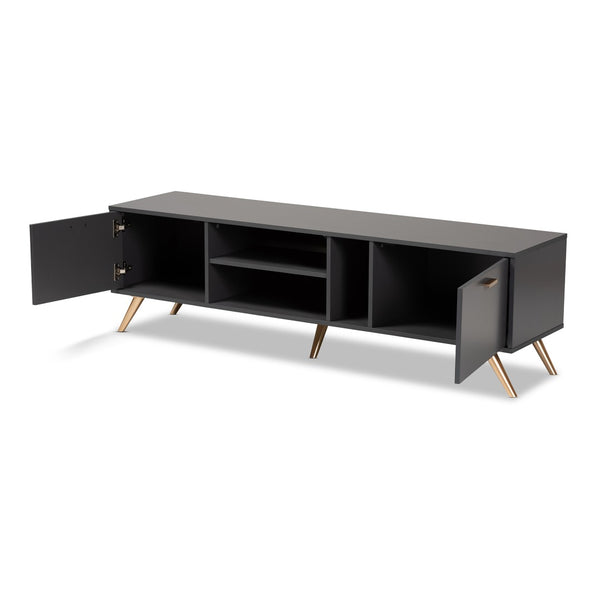 Baxton Studio Baxton Studio Modern Dark Grey & Gold Finished Wood TV Stand with Storage for a Stylish Living Room LV19TV1912-Dark Grey-TV