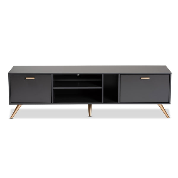Baxton Studio Baxton Studio Modern Dark Grey & Gold Finished Wood TV Stand with Storage for a Stylish Living Room LV19TV1912-Dark Grey-TV