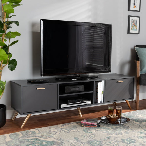 Baxton Studio Baxton Studio Modern Dark Grey & Gold Finished Wood TV Stand with Storage for a Stylish Living Room LV19TV1912-Dark Grey-TV