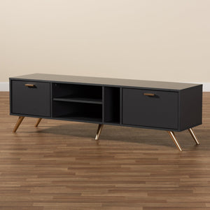 Baxton Studio Baxton Studio Modern Dark Grey & Gold Finished Wood TV Stand with Storage for a Stylish Living Room LV19TV1912-Dark Grey-TV