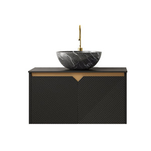 English Elm RUBEN 30" Wall-Mounted Black Vanity Cabinet with Countertop, Twill Metal Trim, Soft-Close Doors W2615P303716