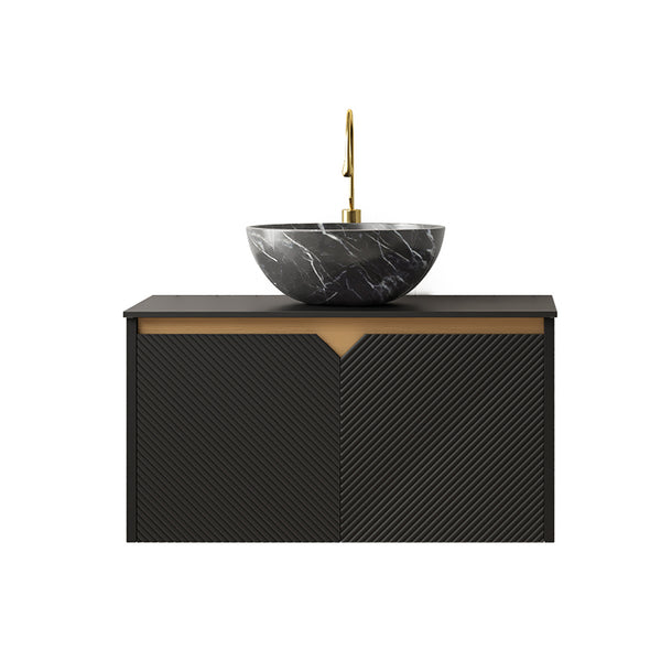 English Elm RUBEN 48" Wall-Mounted Vanity Cabinet with Countertop, Plywood Build, Soft-Close Doors, Sleek Trim Black W2615P303718