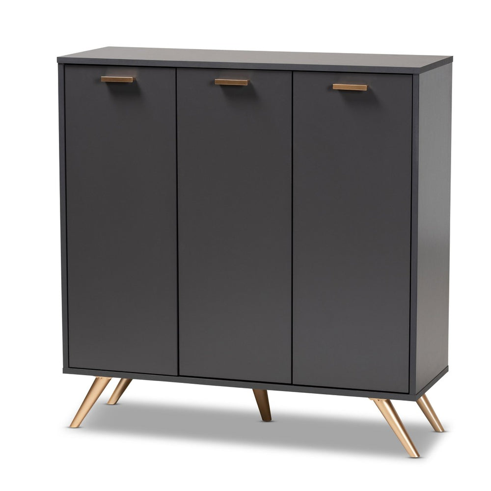 Baxton Studio Baxton Studio Modern Dark Grey Shoe Cabinet with Gold Accents - Stylish Storage for 12 Pairs LV19SC1915-Dark Grey-Shoe Cabinet