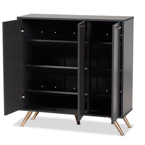 Baxton Studio Baxton Studio Modern Dark Grey Shoe Cabinet with Gold Accents - Stylish Storage for 12 Pairs LV19SC1915-Dark Grey-Shoe Cabinet