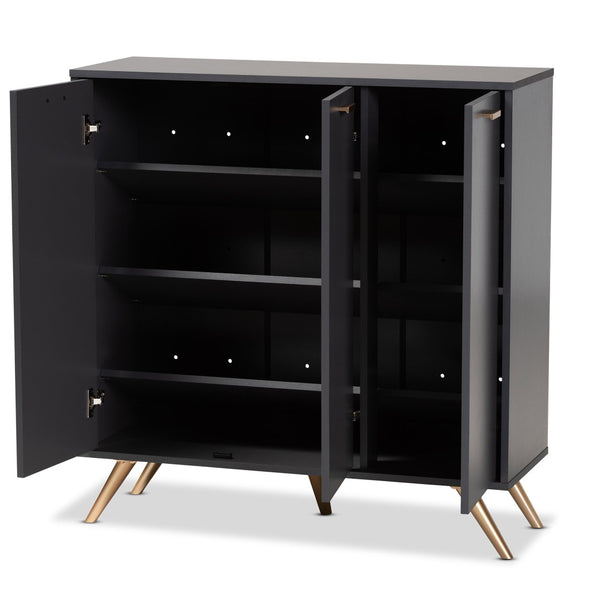Baxton Studio Baxton Studio Modern Dark Grey Shoe Cabinet with Gold Accents - Stylish Storage for 12 Pairs LV19SC1915-Dark Grey-Shoe Cabinet