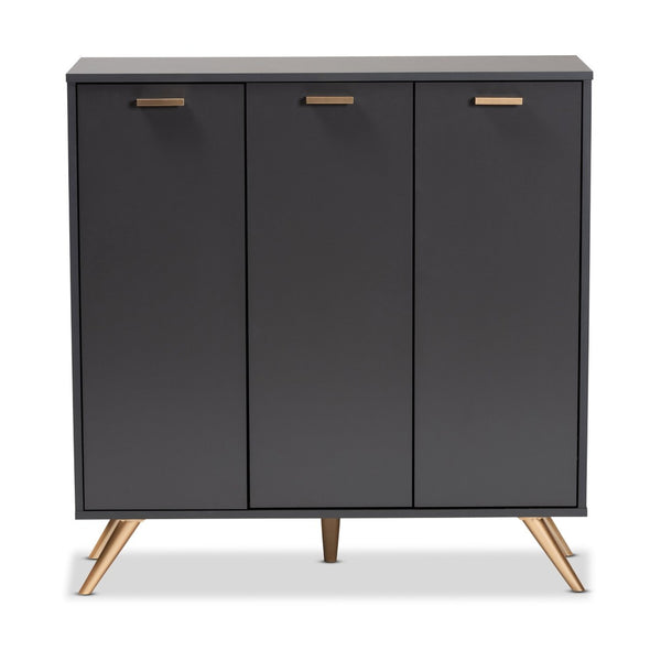 Baxton Studio Baxton Studio Modern Dark Grey Shoe Cabinet with Gold Accents - Stylish Storage for 12 Pairs LV19SC1915-Dark Grey-Shoe Cabinet